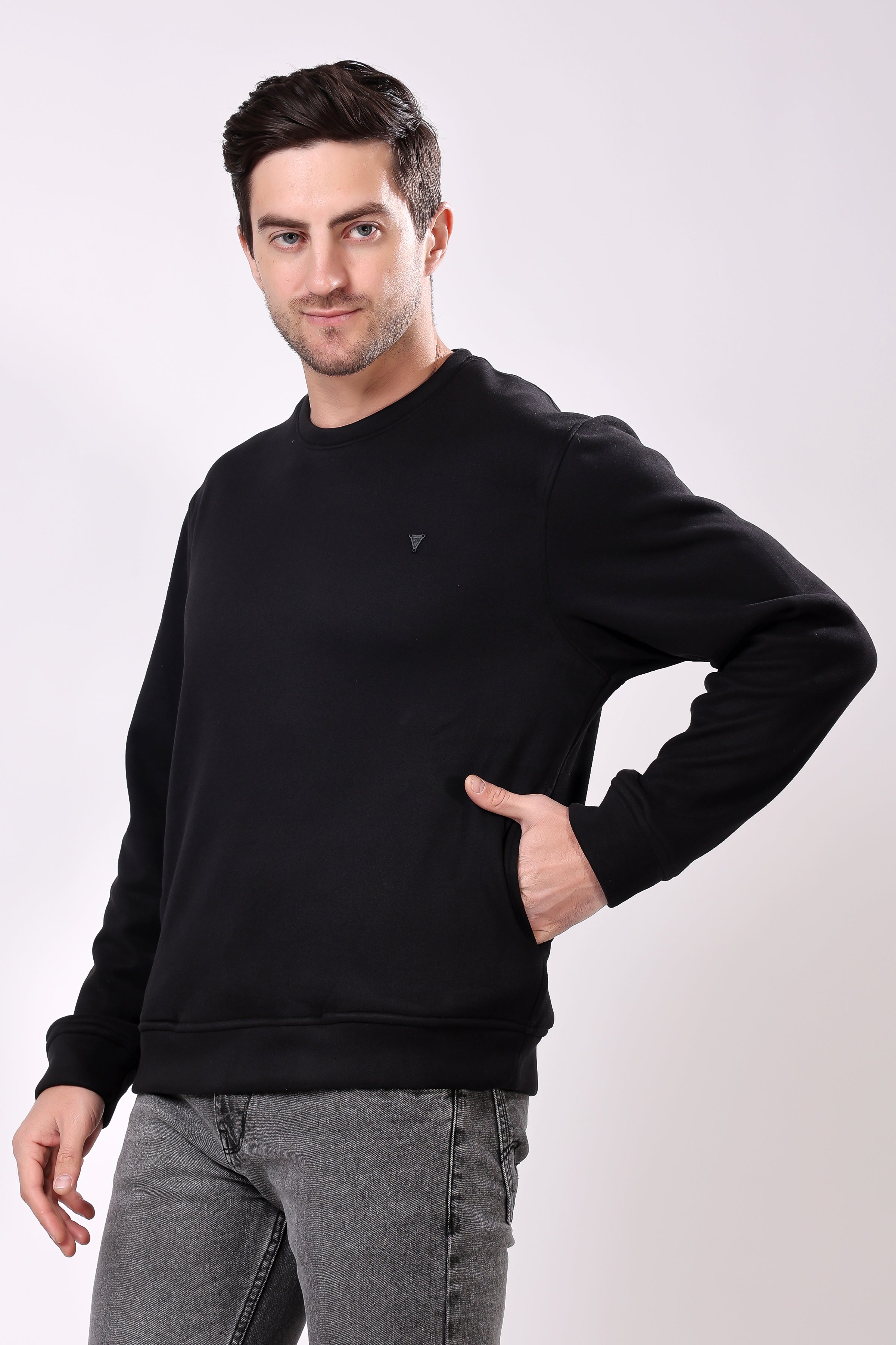 STYLOX Cotton Crew Neck Solid Sweatshirt For Men - Stylox