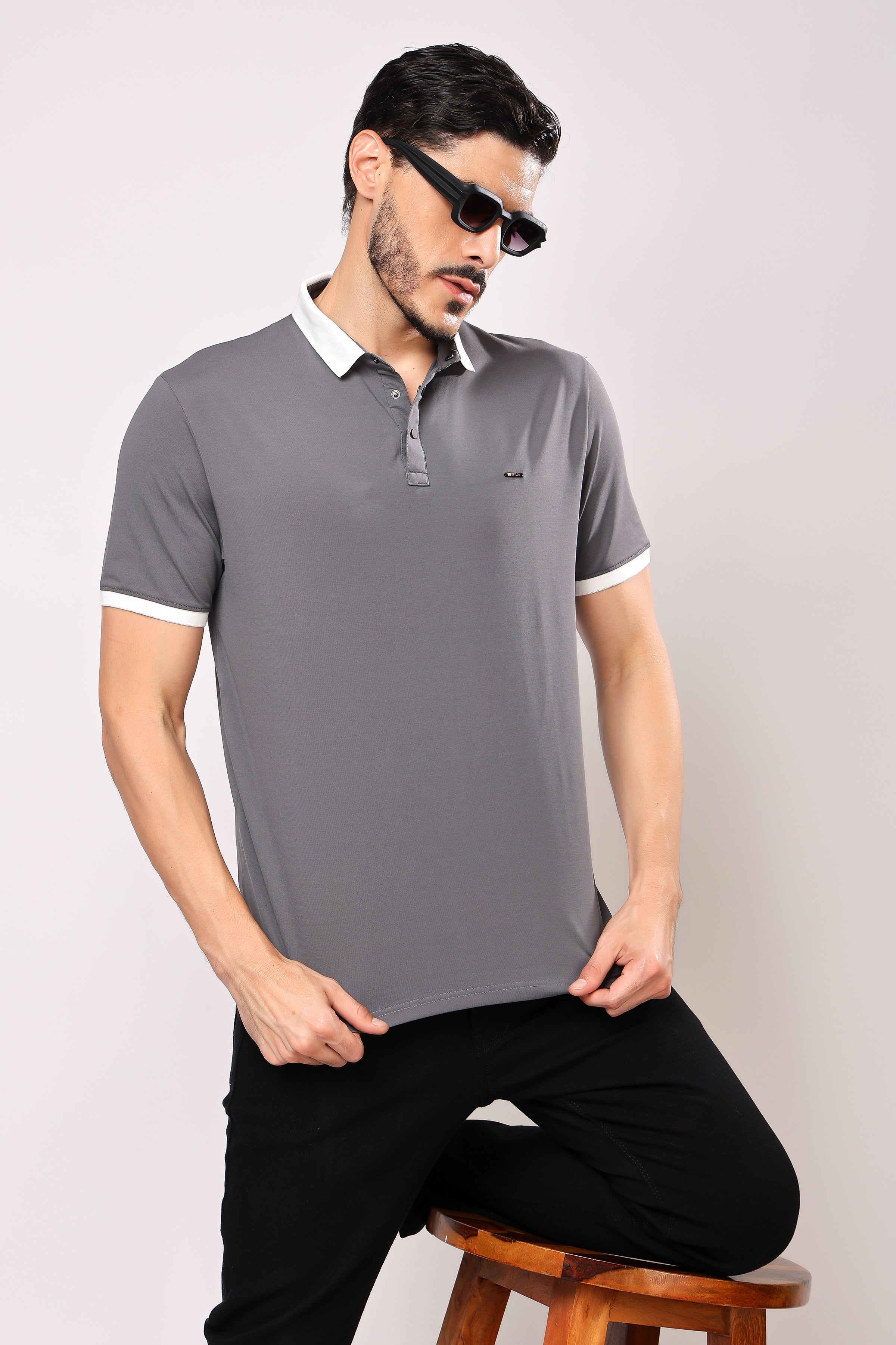 Stylox Men's Solid Polo Neck Casual T-Shirt - Stylox