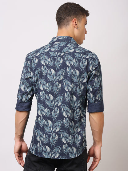 Stylox Men’s Leaf Print Full Sleeve Casual Slim Fit Button-Down Shirt