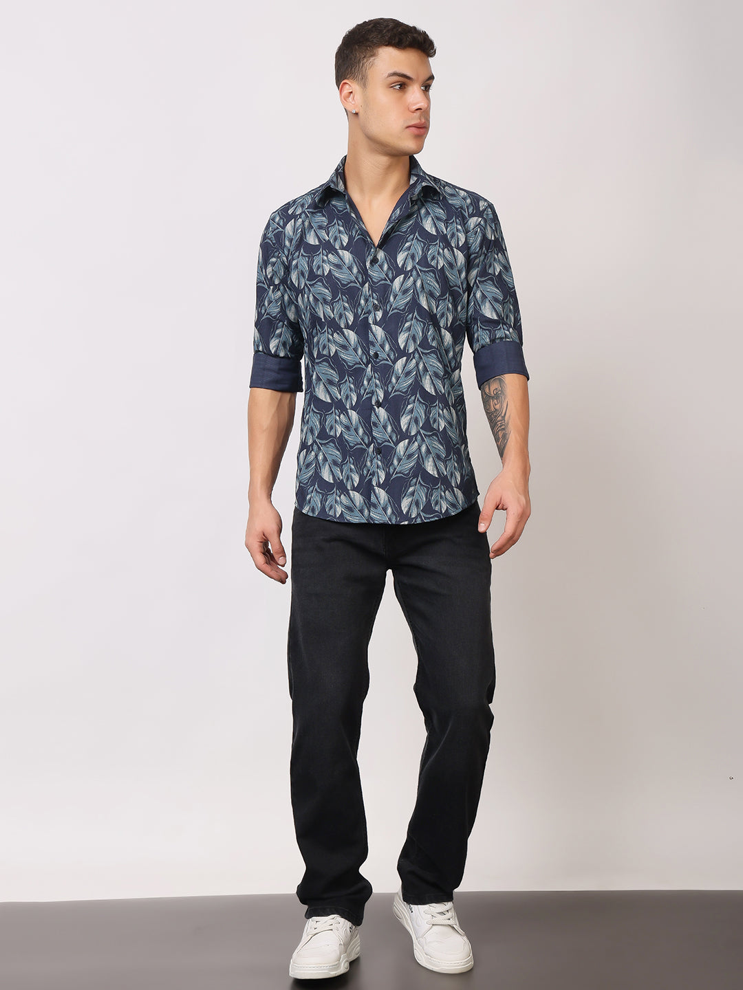 Stylox Men’s Leaf Print Full Sleeve Casual Slim Fit Button-Down Shirt - Stylox