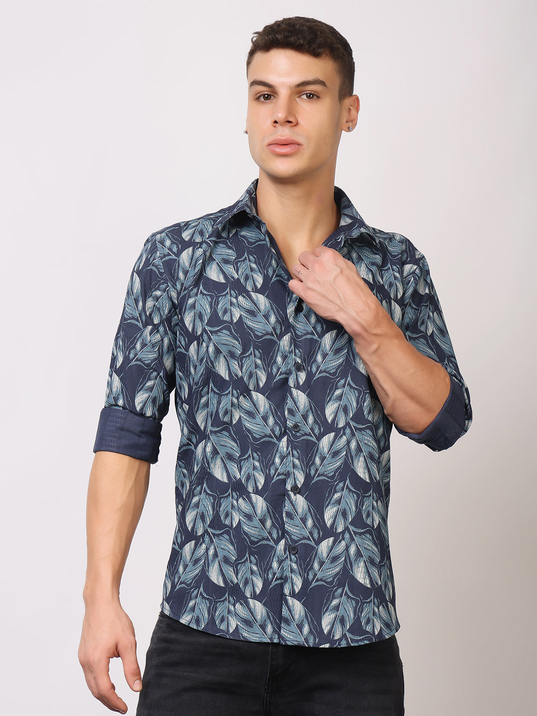 Stylox Men’s Leaf Print Full Sleeve Casual Slim Fit Button-Down Shirt - Stylox