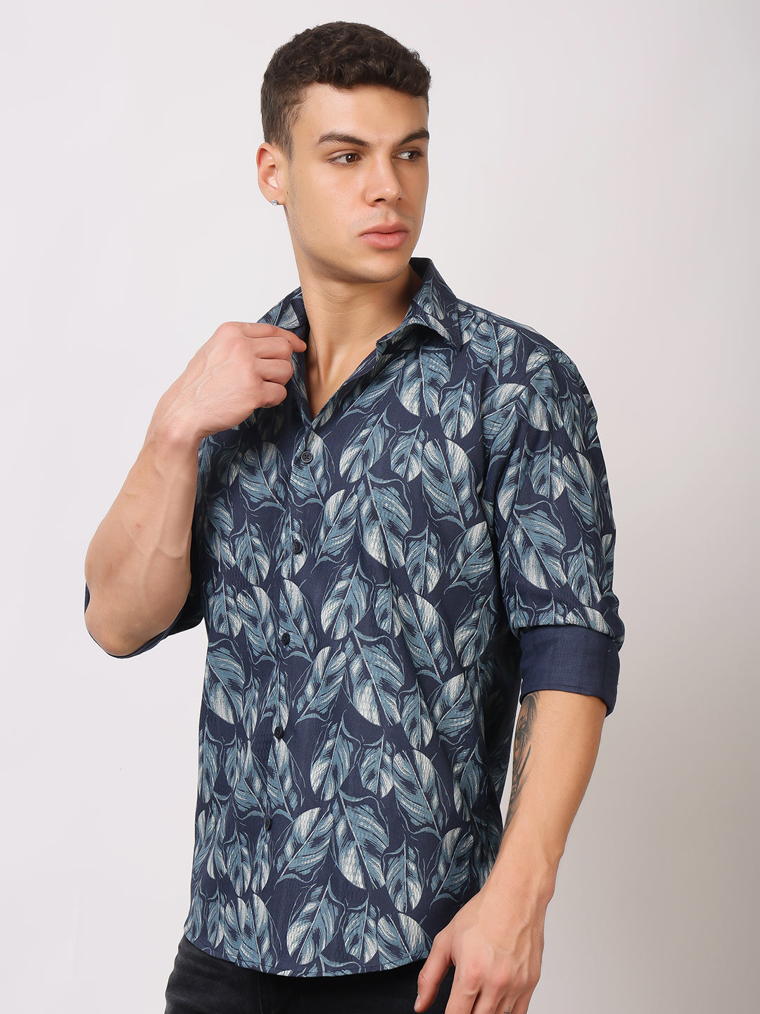 Stylox Men’s Leaf Print Full Sleeve Casual Slim Fit Button-Down Shirt - Stylox