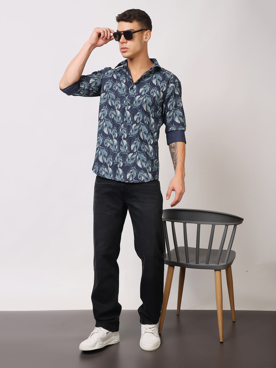 Stylox Men’s Leaf Print Full Sleeve Casual Slim Fit Button-Down Shirt - Stylox