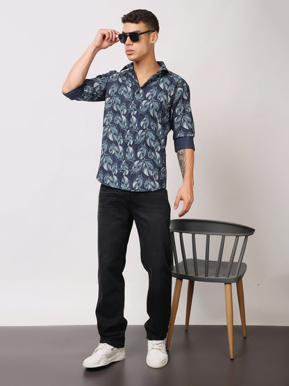 Stylox Men’s Leaf Print Full Sleeve Casual Slim Fit Button-Down Shirt