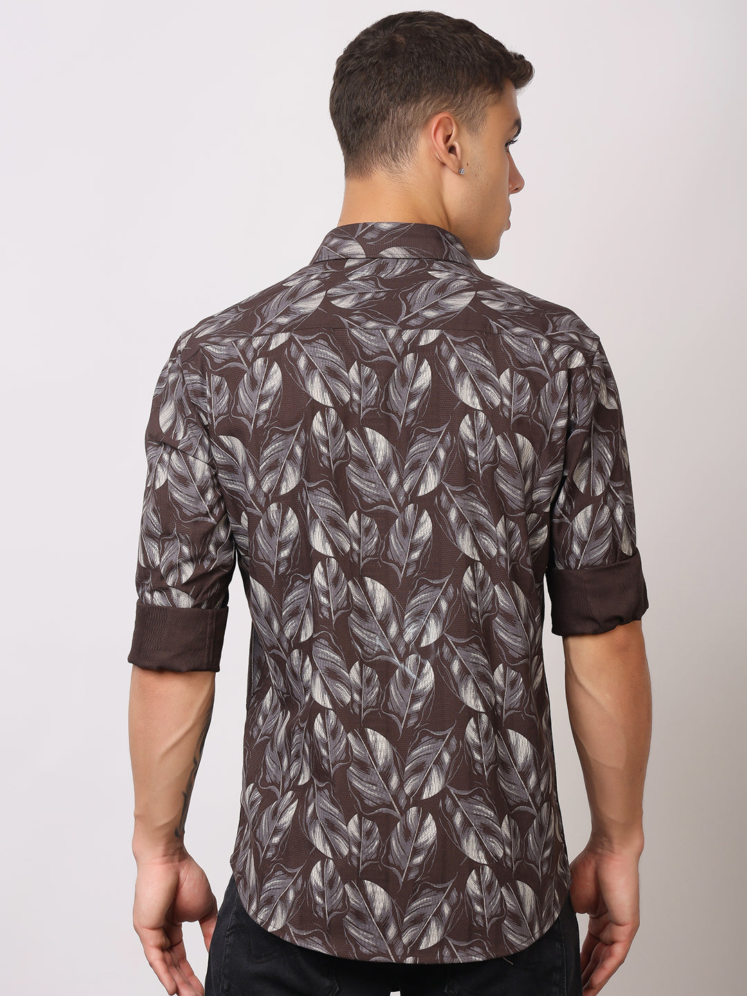 Stylox Men’s Leaf Print Full Sleeve Casual Slim Fit Button-Down Shirt - Stylox