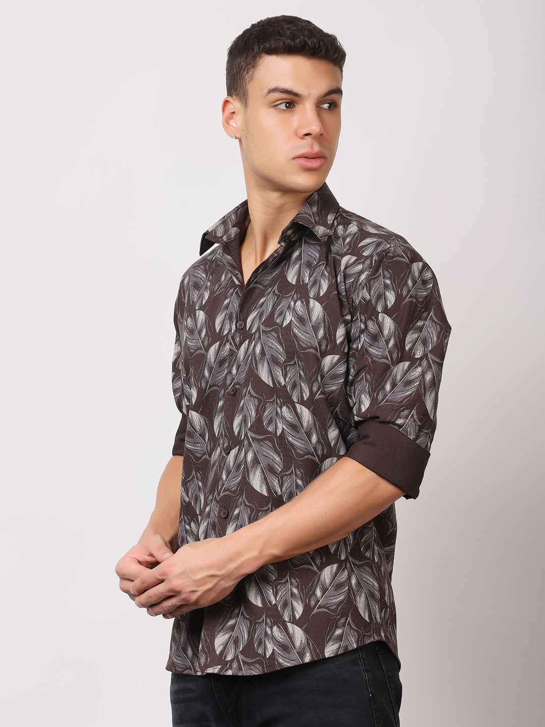 Stylox Men’s Leaf Print Full Sleeve Casual Slim Fit Button-Down Shirt - Stylox