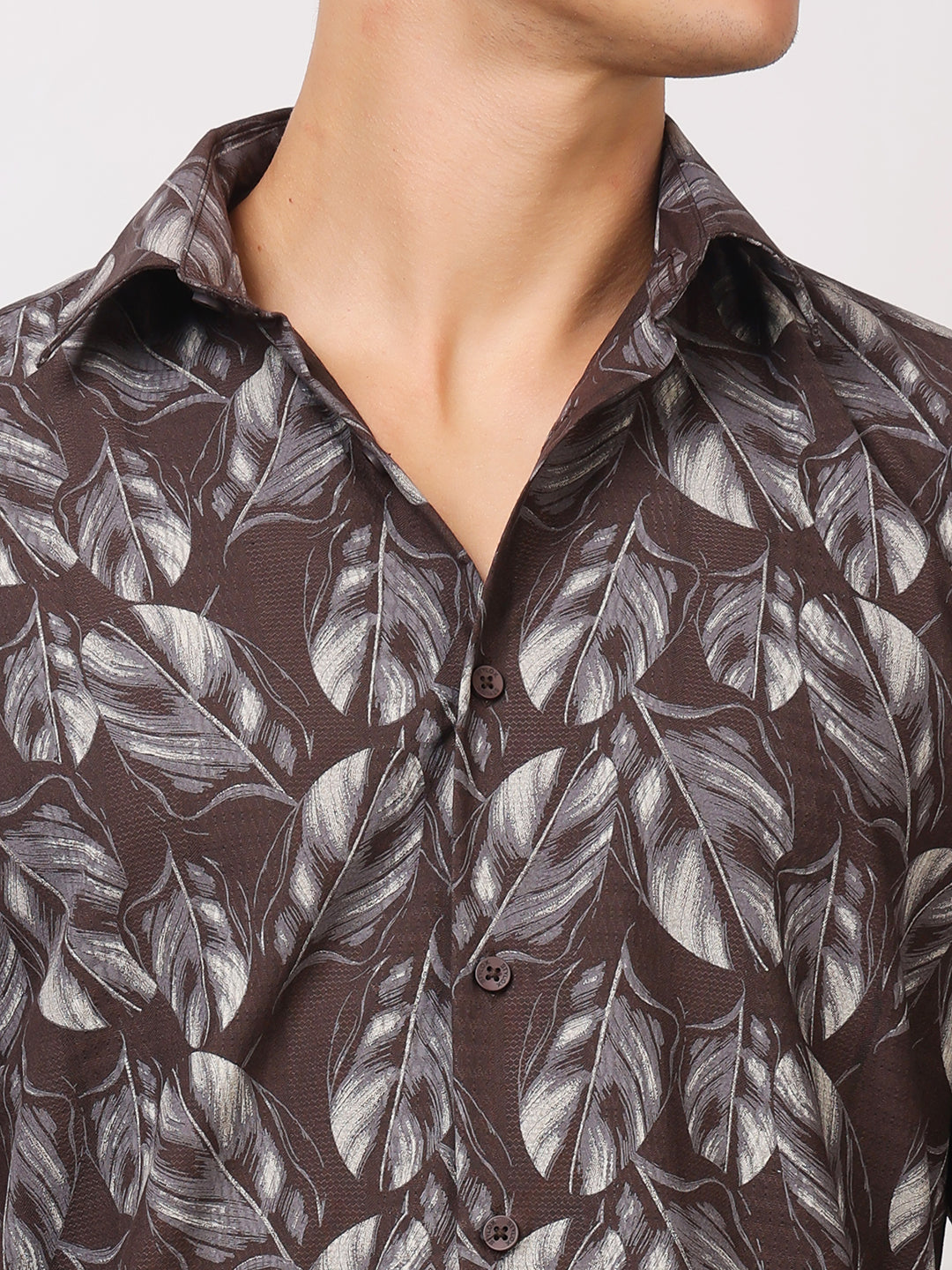 Stylox Men’s Leaf Print Full Sleeve Casual Slim Fit Button-Down Shirt - Stylox