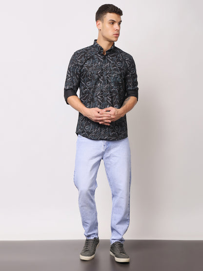 Stylox Men’s Abstract Floral Printed Full Sleeve Casual Shirt