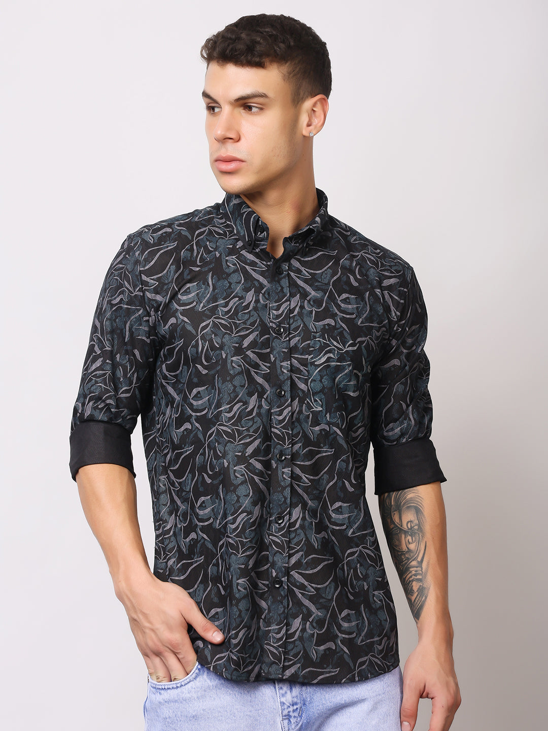 Stylox Men’s Abstract Floral Printed Full Sleeve Casual Shirt