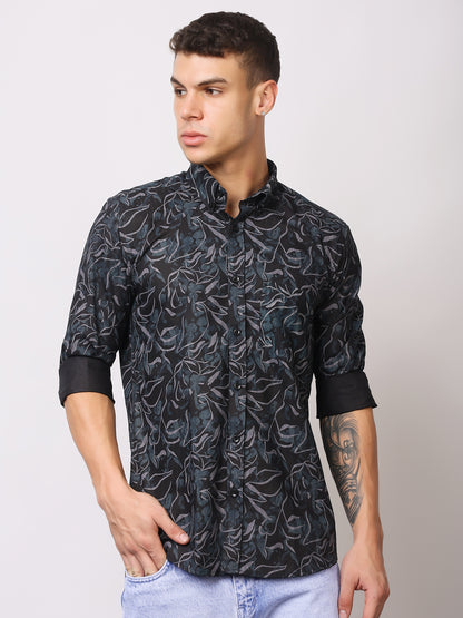 Stylox Men’s Abstract Floral Printed Full Sleeve Casual Shirt