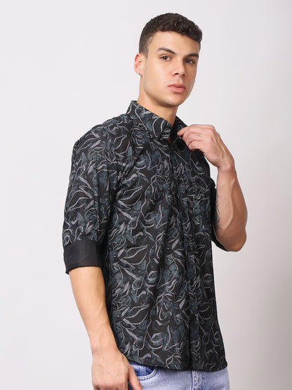 Stylox Men’s Abstract Floral Printed Full Sleeve Casual Shirt