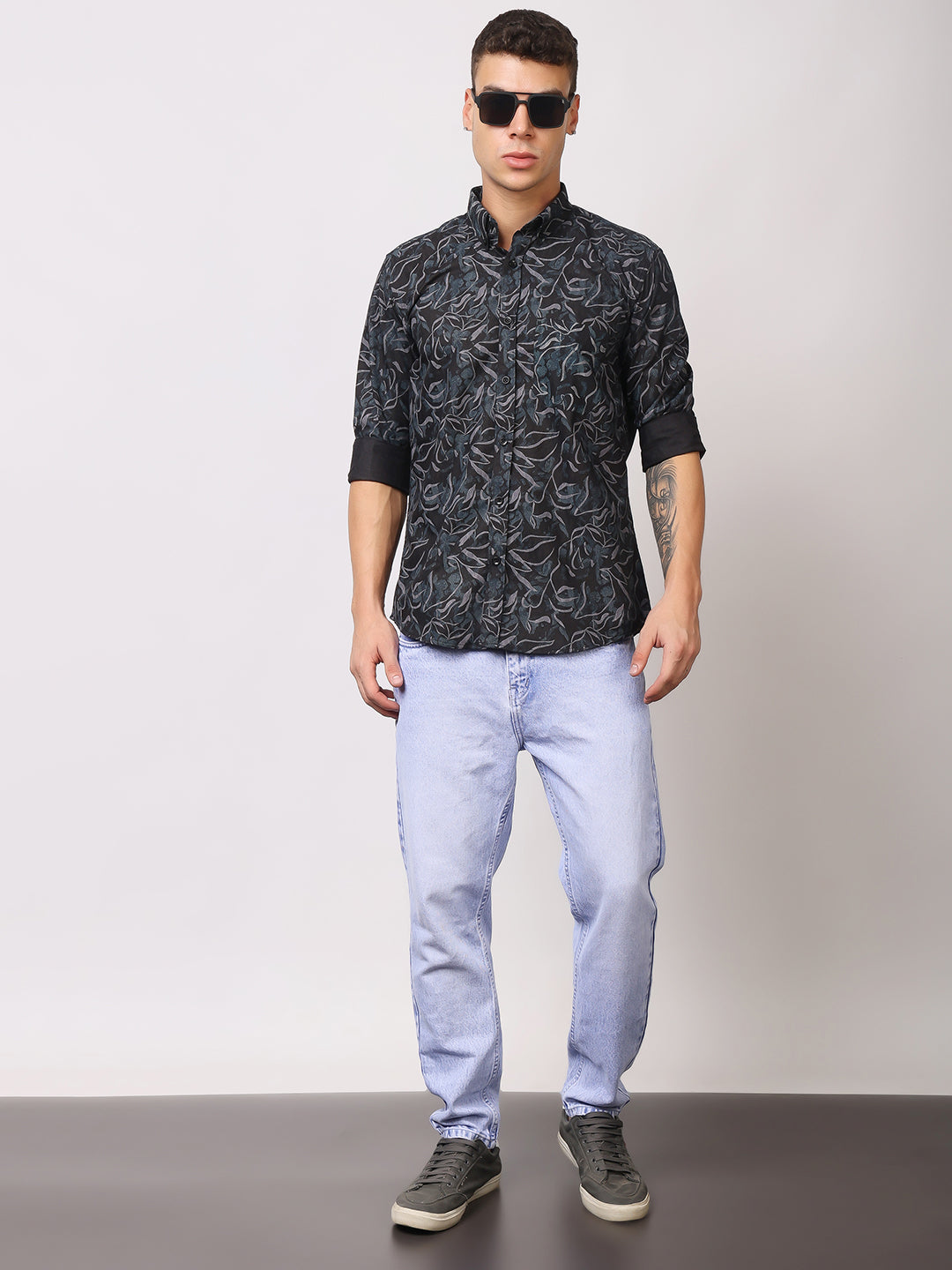 Stylox Men’s Abstract Floral Printed Full Sleeve Casual Shirt