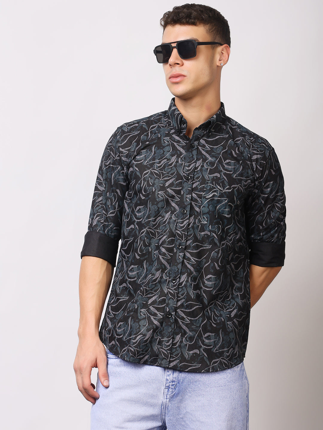 Stylox Men’s Abstract Floral Printed Full Sleeve Casual Shirt