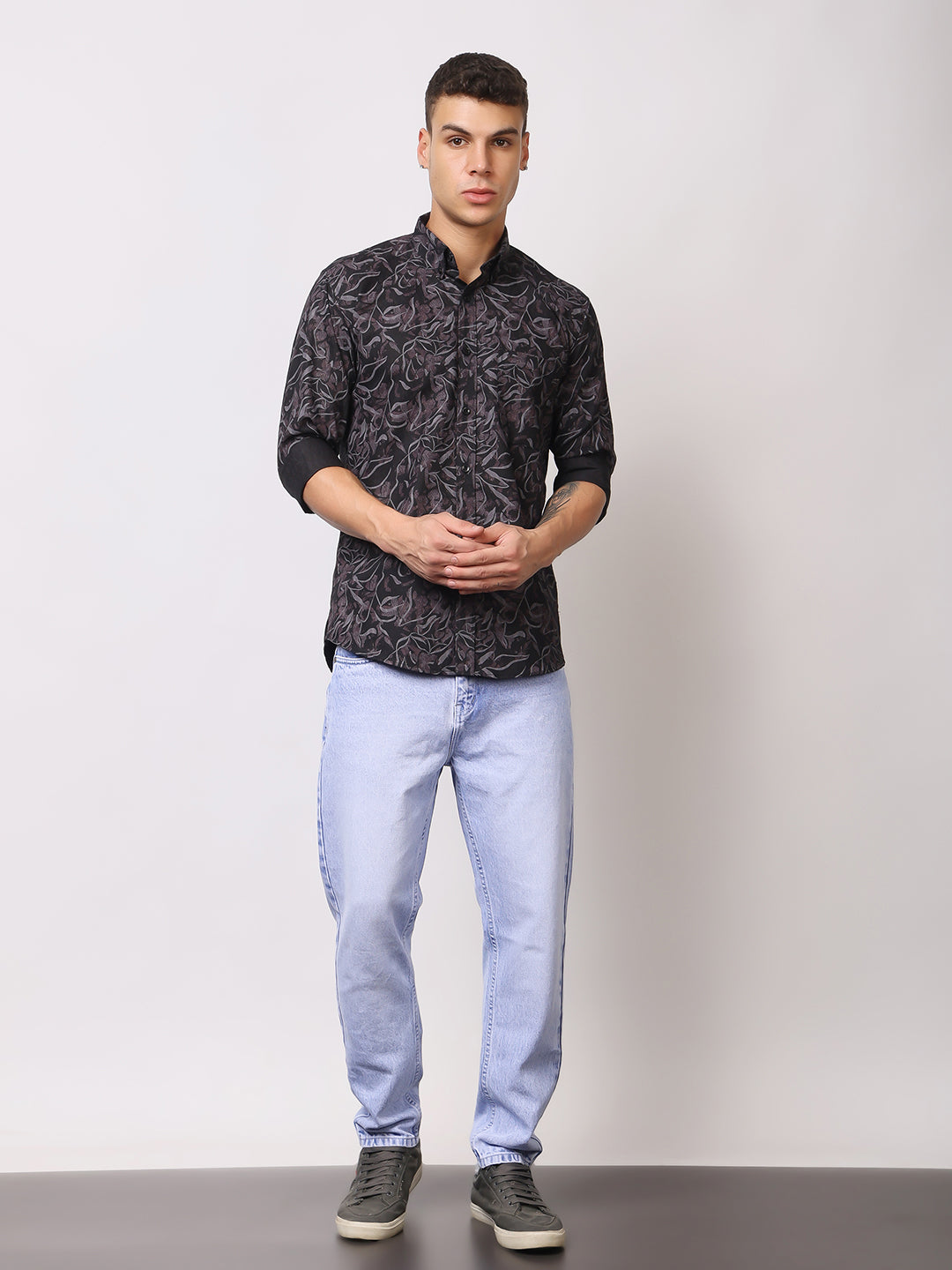 Stylox Men’s Abstract Floral Printed Full Sleeve Casual Shirt