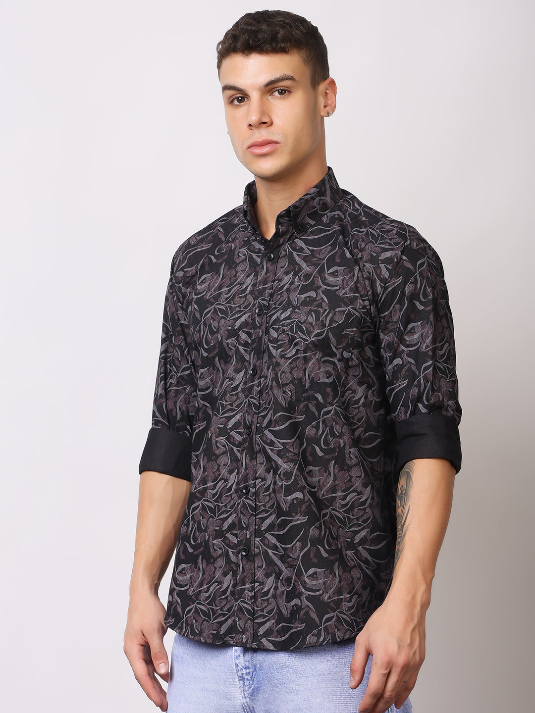 Stylox Men’s Abstract Floral Printed Full Sleeve Casual Shirt