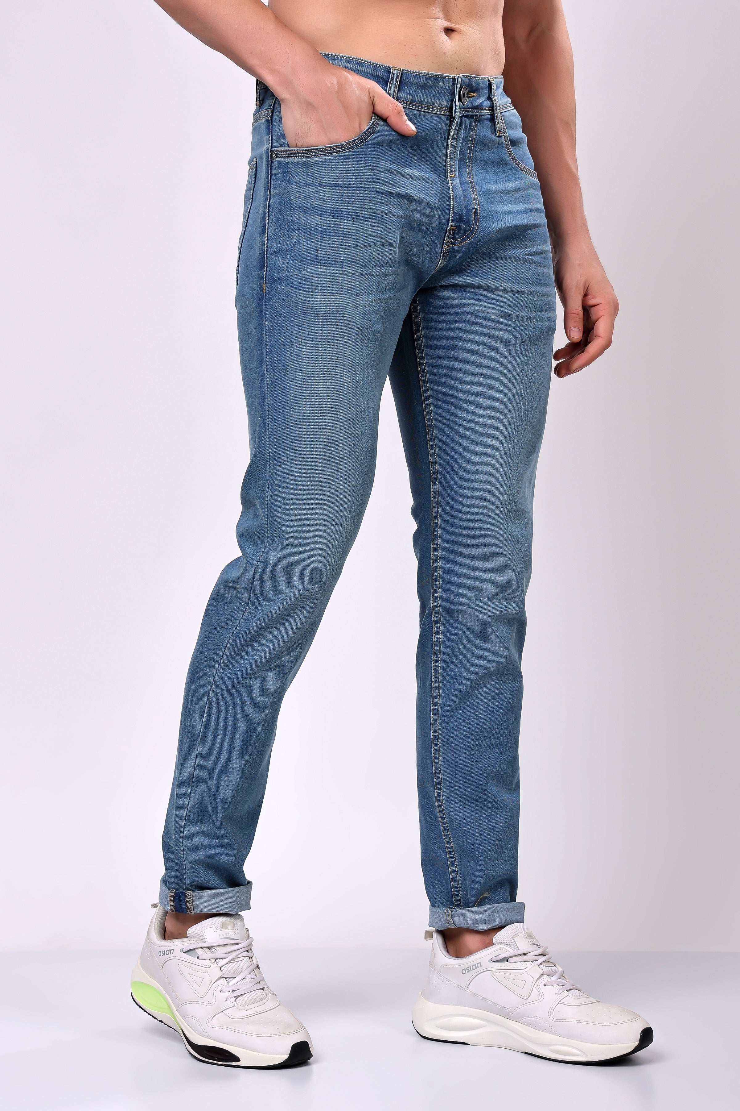 Stylox Slim Fit Denim Jeans - Sky Blue, - Stylox
