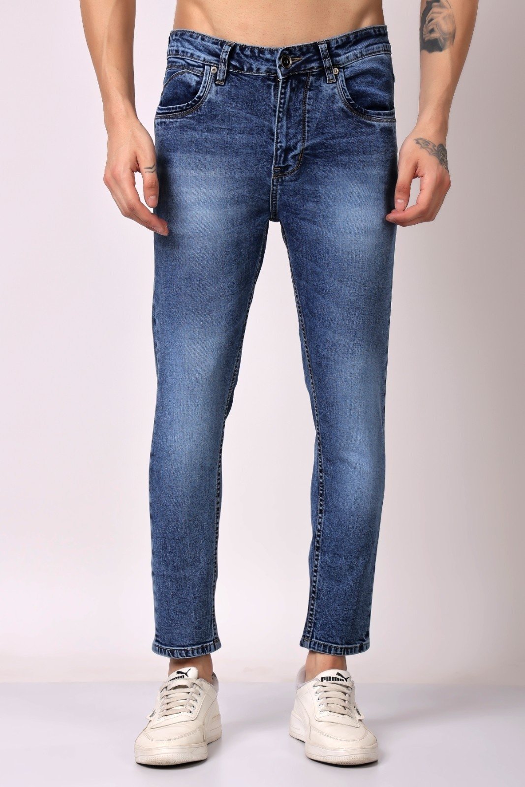 STYLOX Men’s Dark Blue Ankle Fit Denim Jeans - Stylox