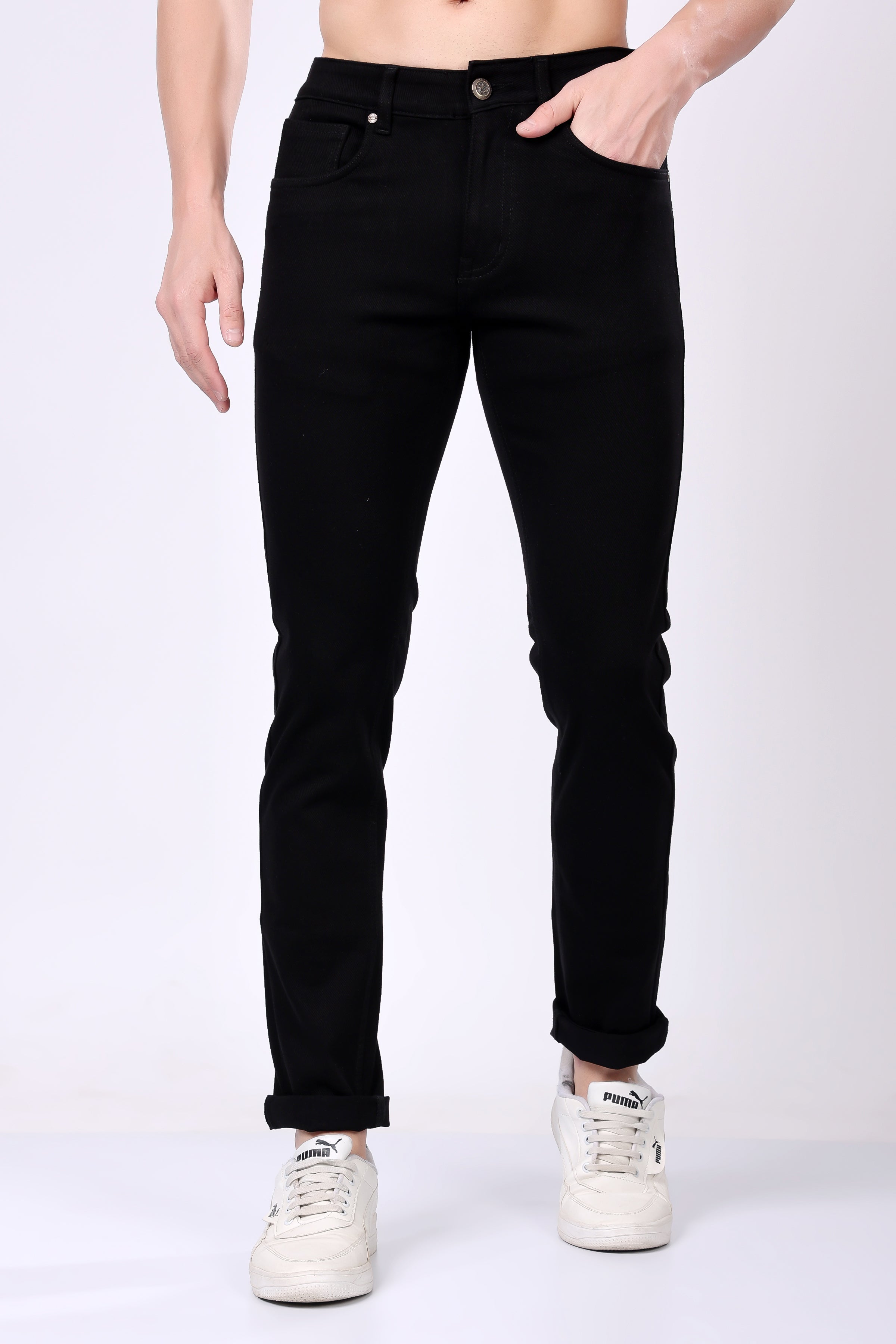 Stylox Men’s Slim Fit Mid-Rise Stretchable Denim Jeans (Black) - Stylox