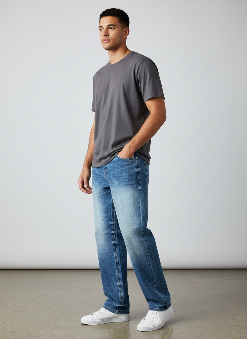 Stylox Men’s Loose Fit Mid-Wash Jeans – Relaxed Comfort &amp; Everyday Style