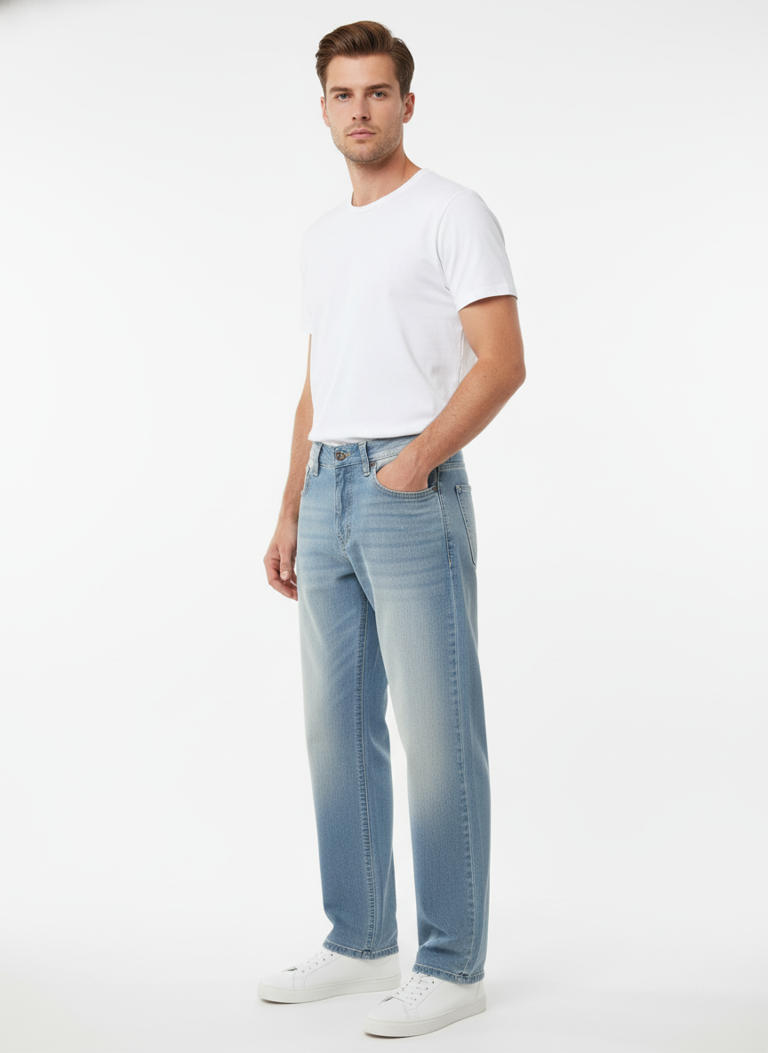 Stylox Men’s Sky Blue Loose Fit Jeans – Relaxed Denim for Effortless Style