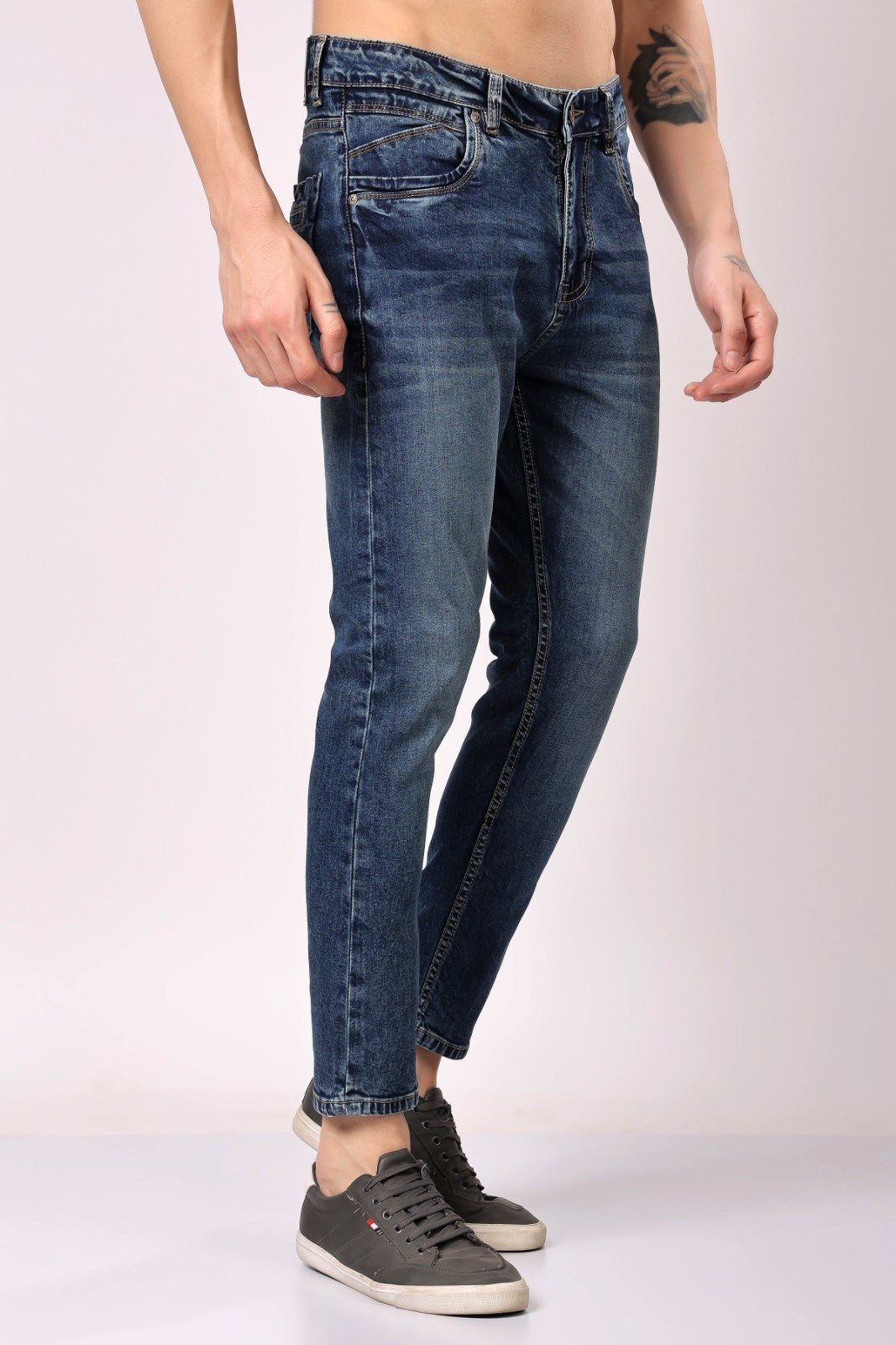 STYLOX Men’s Dark Blue Ankle Fit Jeans - Premium Denim,